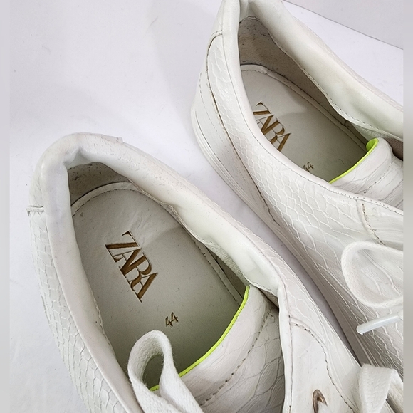 Zara Men's White Textured Lace Up Low Top Causal Sneakers Summer Shoes, sz 44 - Picture 5 of 12